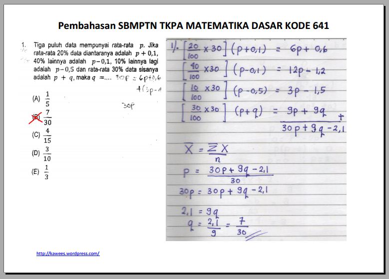 Soal Pembahasan Sbmptn 2014 Tkpa Saintek Matematika Dasar Kode